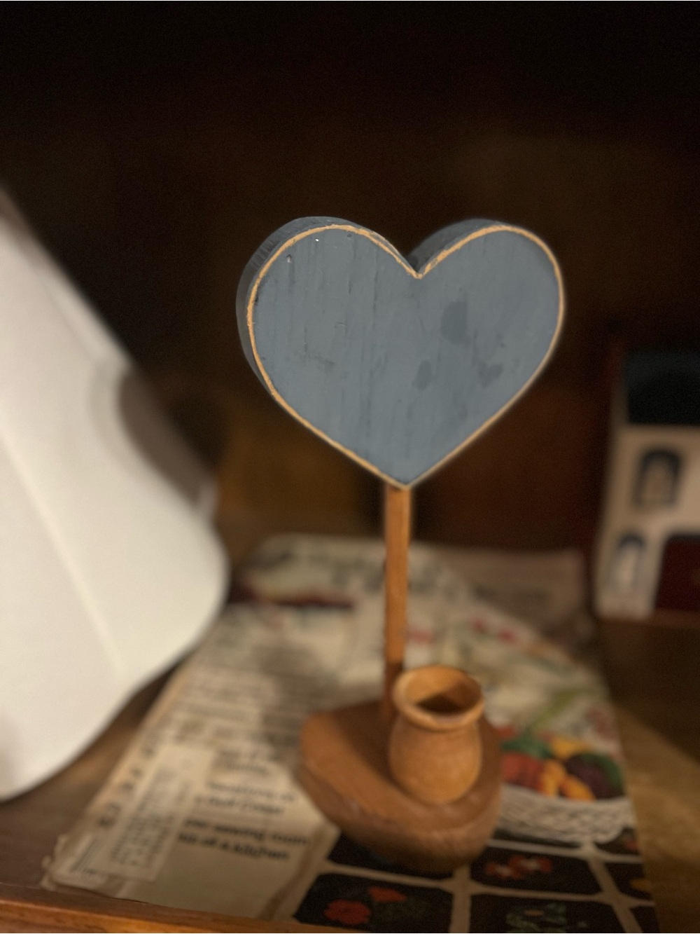 Wooden Heart Votive- Slate Blue
